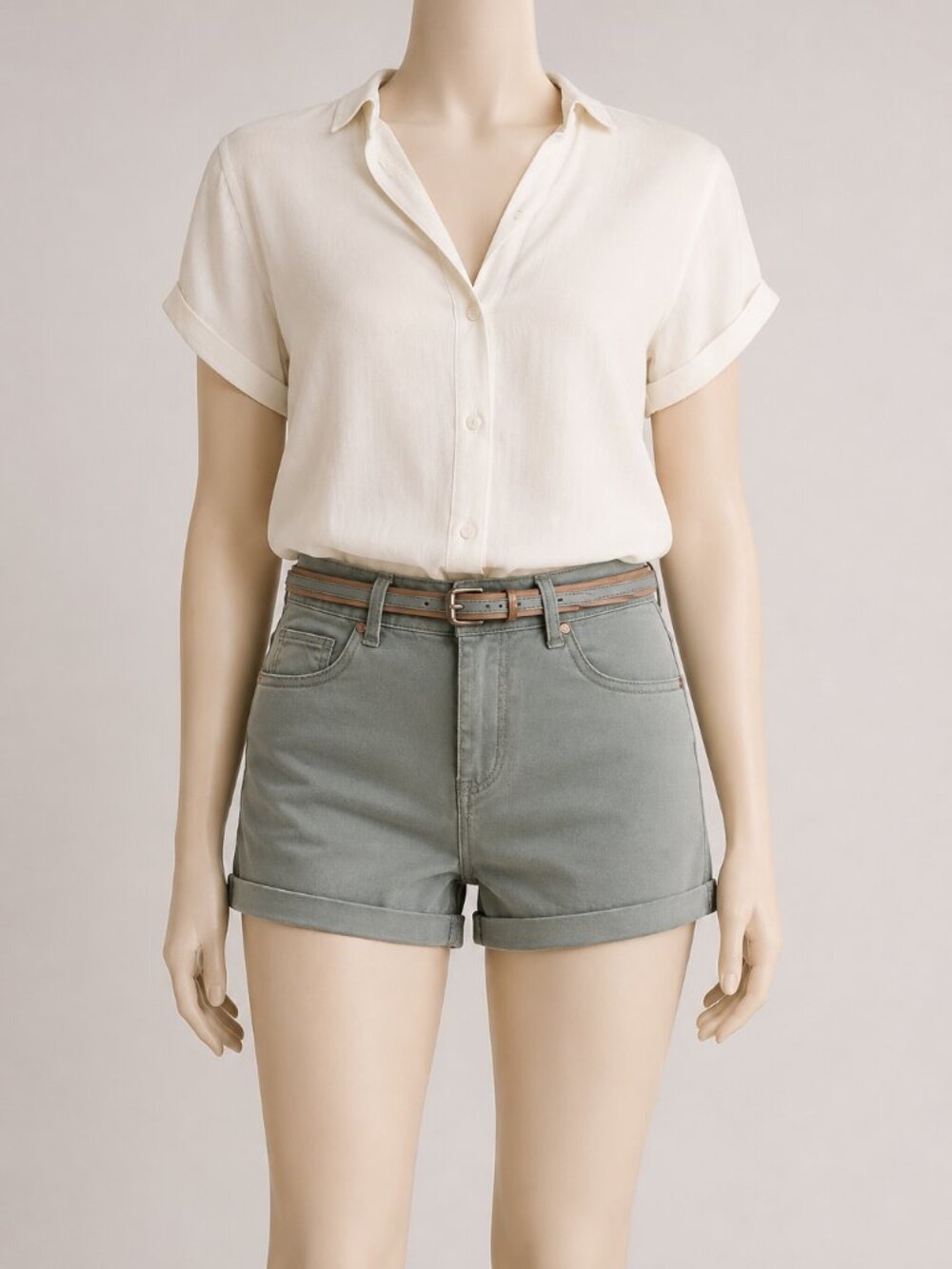 C’est Toi Flatter Yourself Sage Push-Up Stretch Denim Shorts Belted Size S NWT